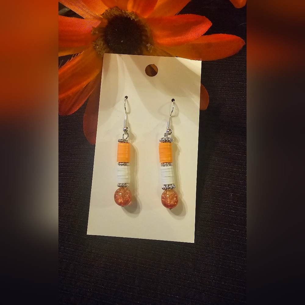 Elegant Orange and White Beaded Earrings